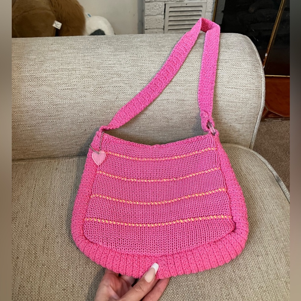 Faded glory pink woven handbag